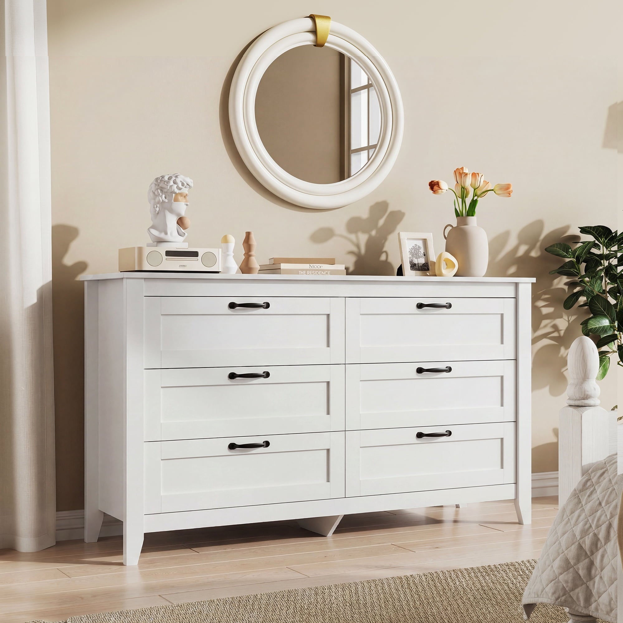 GALAXHERO 6-Drawer Double Wood Dresser - Farmhouse Chest of Drawers with Metal Handles for Bedroom, Living Room, Entryway