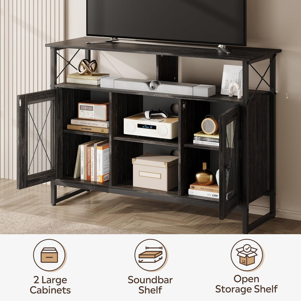 GALAXHERO TV Stand for 43 inch TV Small Entertainment Center with Storage Cabinet & Adjustable Shelves Farmhouse Industrial TV Table for Living Room and Bedroom, 32" TV Console