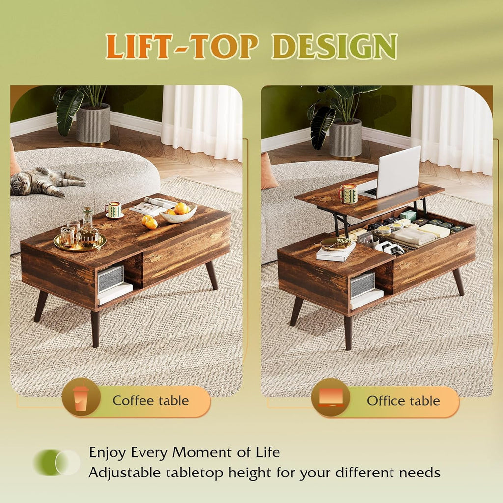 GALAXHERO Lift Top Coffee Table with Storage Small Living Room Table with Storage Shelf & Hidden Compartment