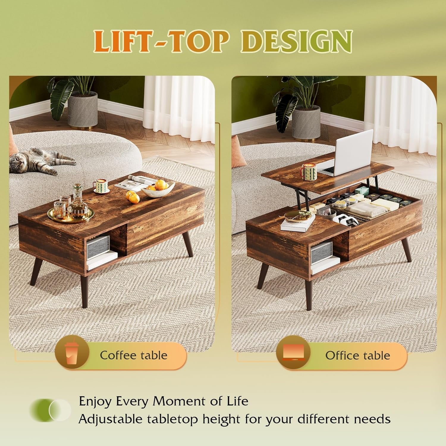 GALAXHERO Lift Top Coffee Table with Storage Small Living Room Table with Storage Shelf & Hidden Compartment