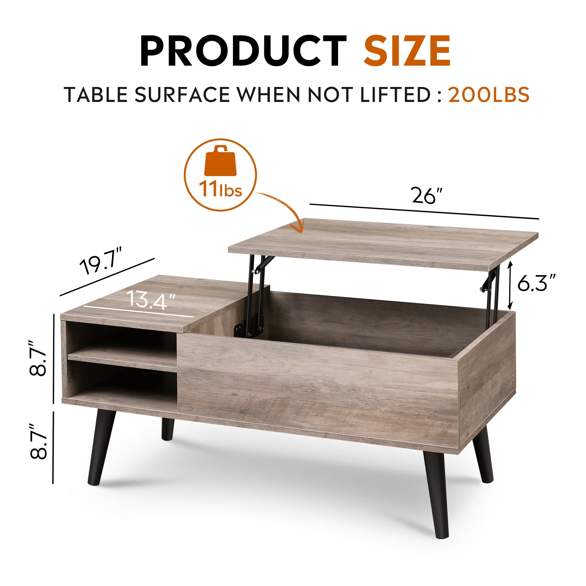 GALAXHERO Coffee Table with Removable Storage Shelves Lift Top Small Coffee Table for Living Room