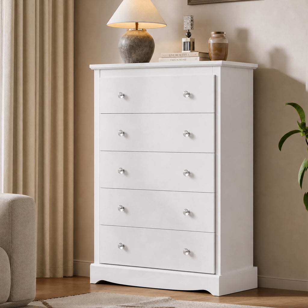 GALAXHERO 5 Drawer Dresser for Bedroom, Retro Wood Chest of Drawers, Tall Dresser with Round Metal Handle for Living Room, Hallway, Closet