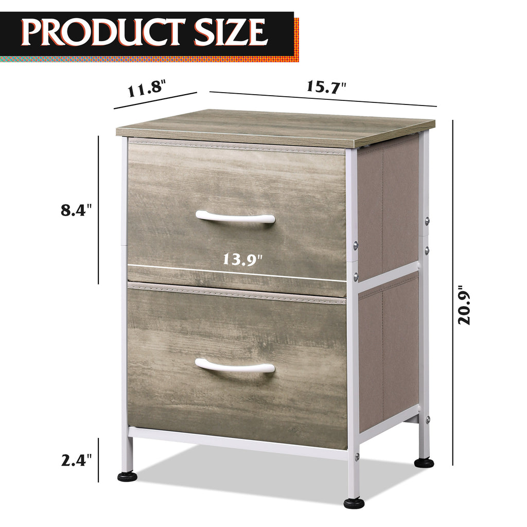 GALAXHERO Nightstand with 2 Drawers, Small Dresser for Closet, End Table with Fabric Bin, Bedside Table for Bedroom, Entryway, College Dorm, Greige Oak