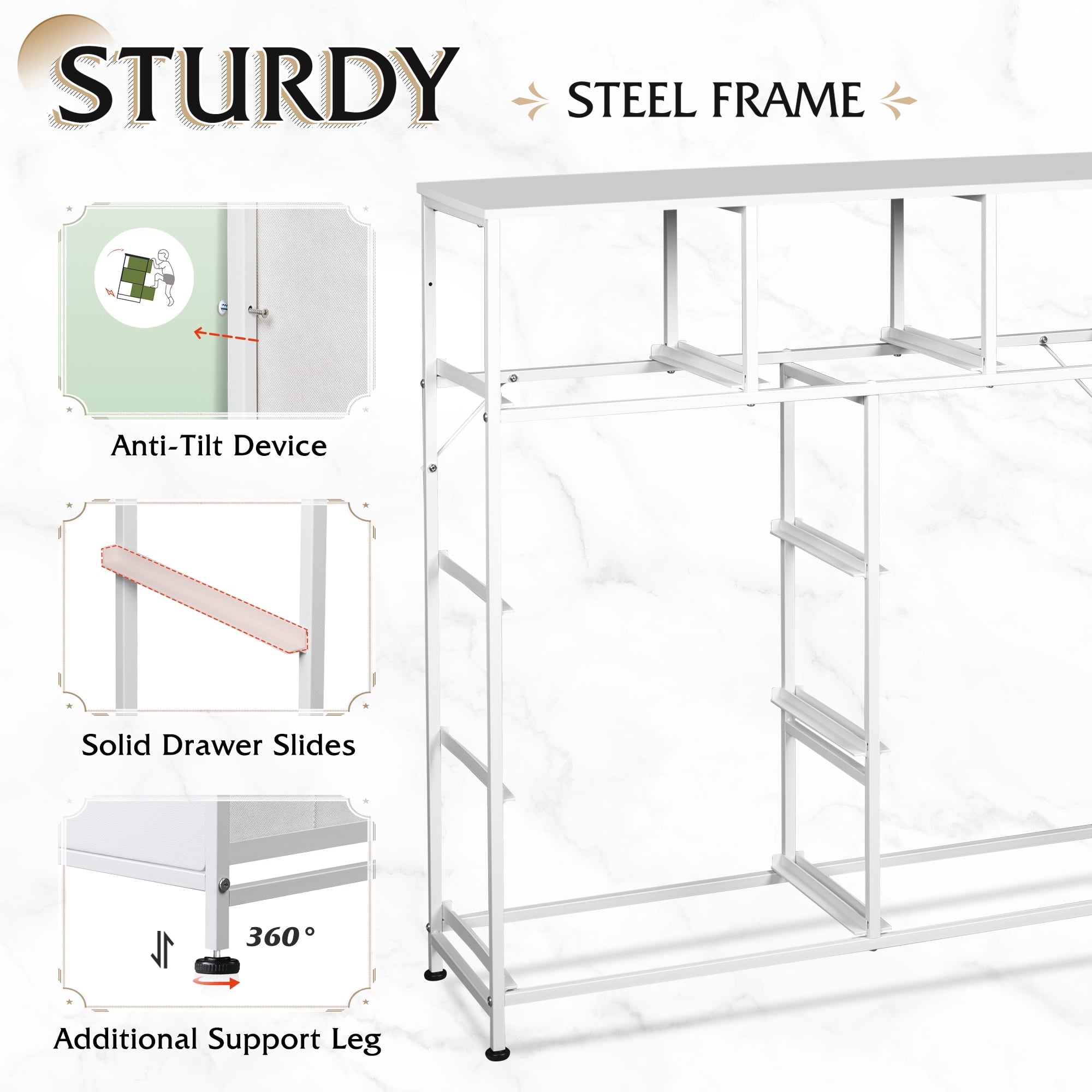 GALAXHERO 9-Drawer Fabric Dresser, Tall Storage Tower for Bedroom, Hallway, Entryway, Closet, Chest Organizer Unit with Fabric Bins, Steel Frame, Wood Top, Easy Pull Handle, White