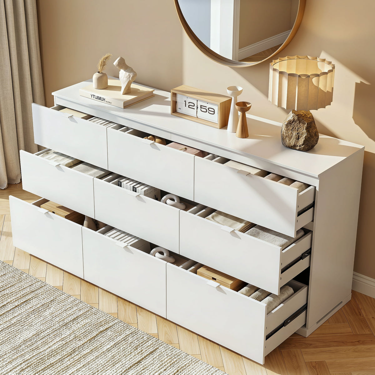 GALAXHERO 9 Drawer Dresser for Bedroom, Wood Dresser with Sturdy Metal Handle, 63" Wide Chest of Drawers, TV Stand for 75" TV for Living Room, Hallway
