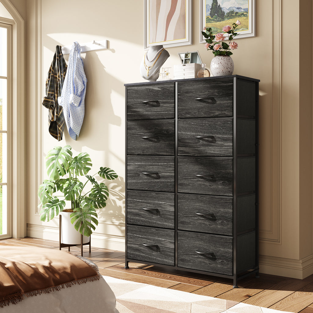 GALAXHERO Tall Dresser 10 Fabric Drawers, Storage Tower with Cabinet, Metal Frame, Wooden Top, Organizer Units for Bedroom, Living Room, Closet, Clothing