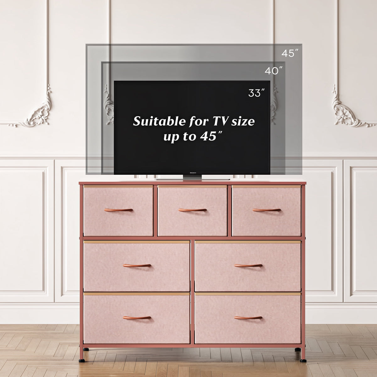 GALAXHERO 7 Drawer Dresser, TV Stands for 45" TV, Chest of Drawers with Fabric Bin for Bedroom, Living Room, Entryway