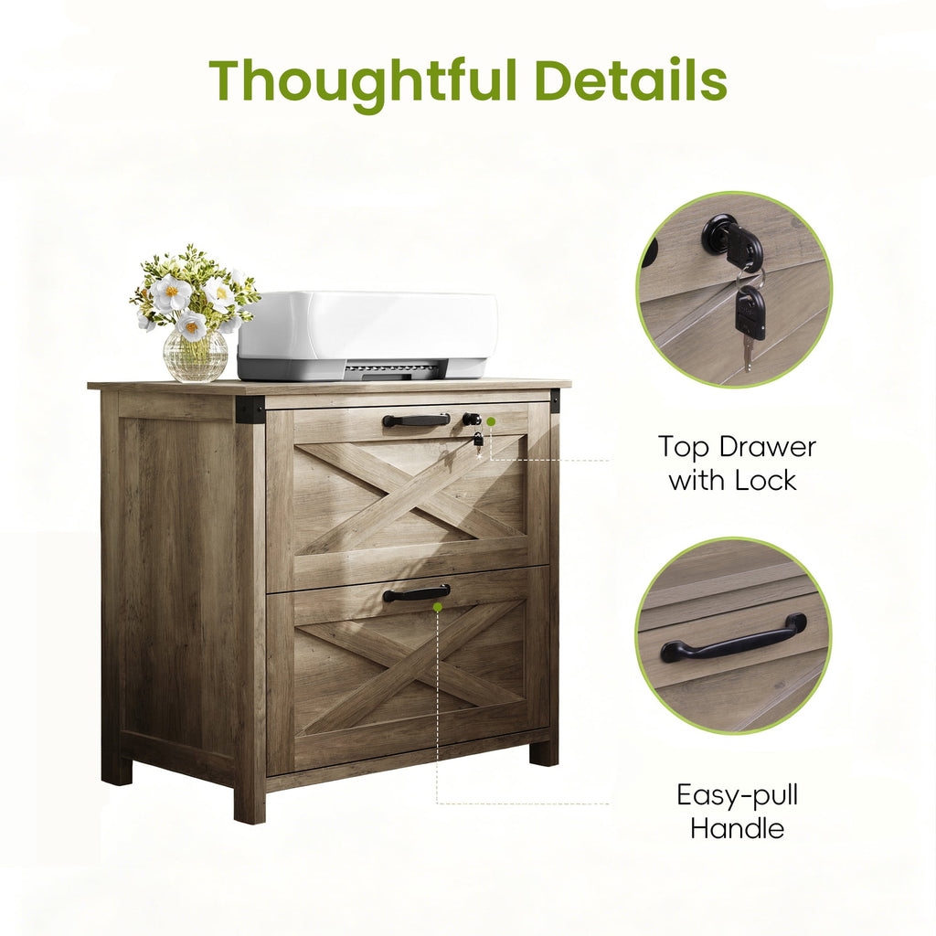 GALAXHERO 2 Drawer Lateral File Cabinet with Lock, Farmhouse Wood Filing Cabinet for Home Office, Fits Letter/Legal/A4, Printer Stand
