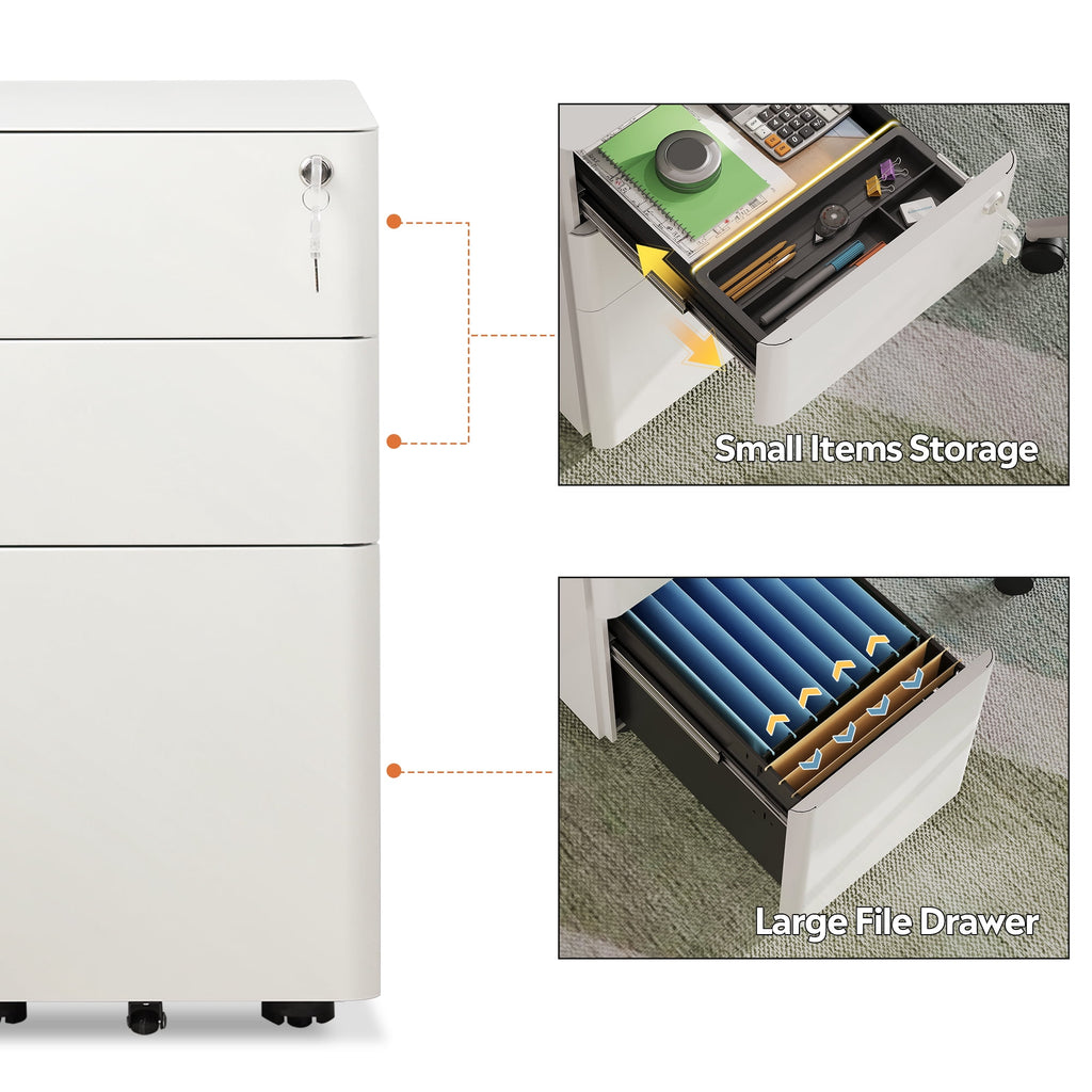 GALAXHERO 3 Drawer Metal File Cabinet with Lock, Vertical Rolling Filing Cabinet for Home Office, Fits A4/Letter/Legal