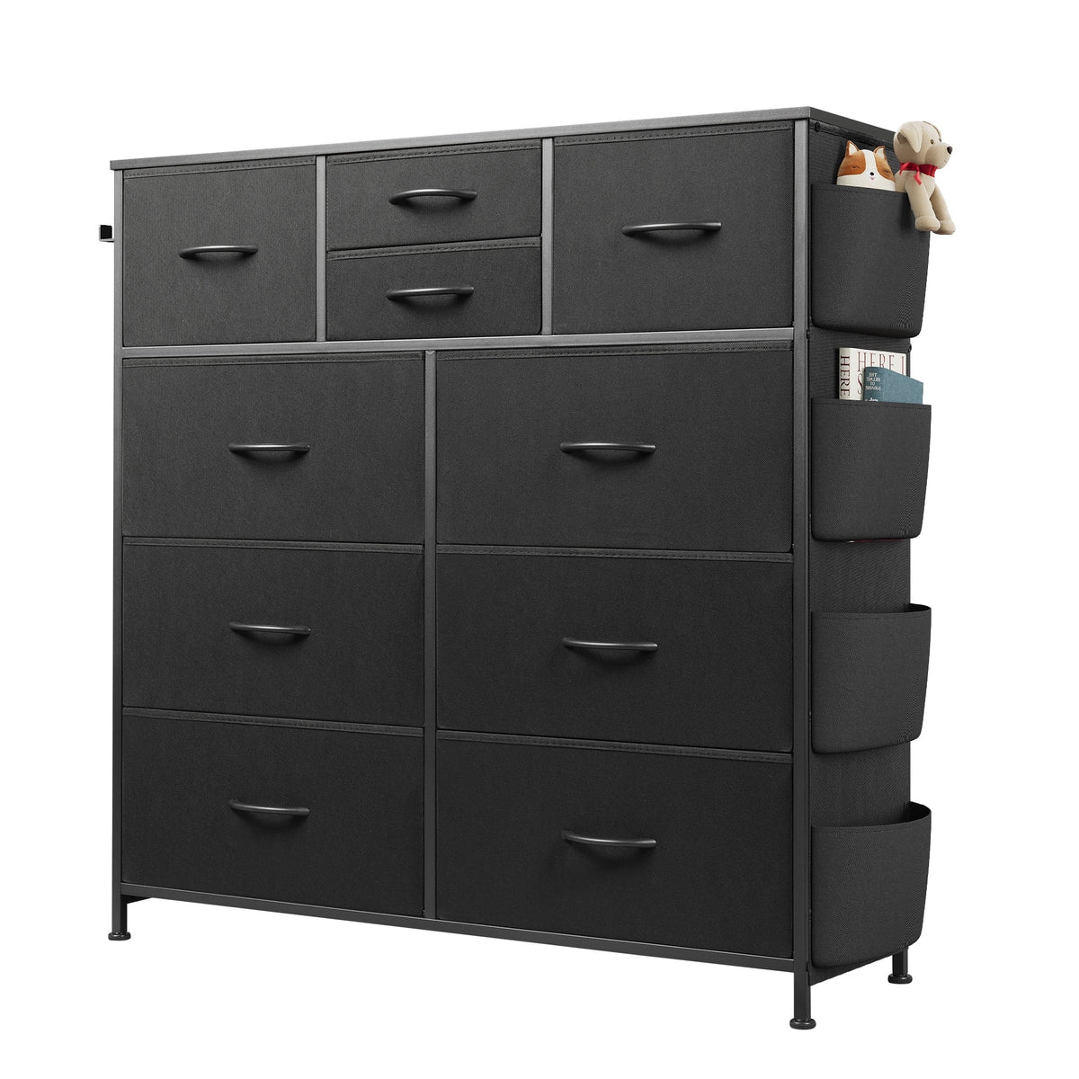 GALAXHERO 10-Drawer Fabric Dresser, Sturdy Metal Frame Organizer Unit with Side Pockets and Hooks for Bedroom, Living Room, Hallway