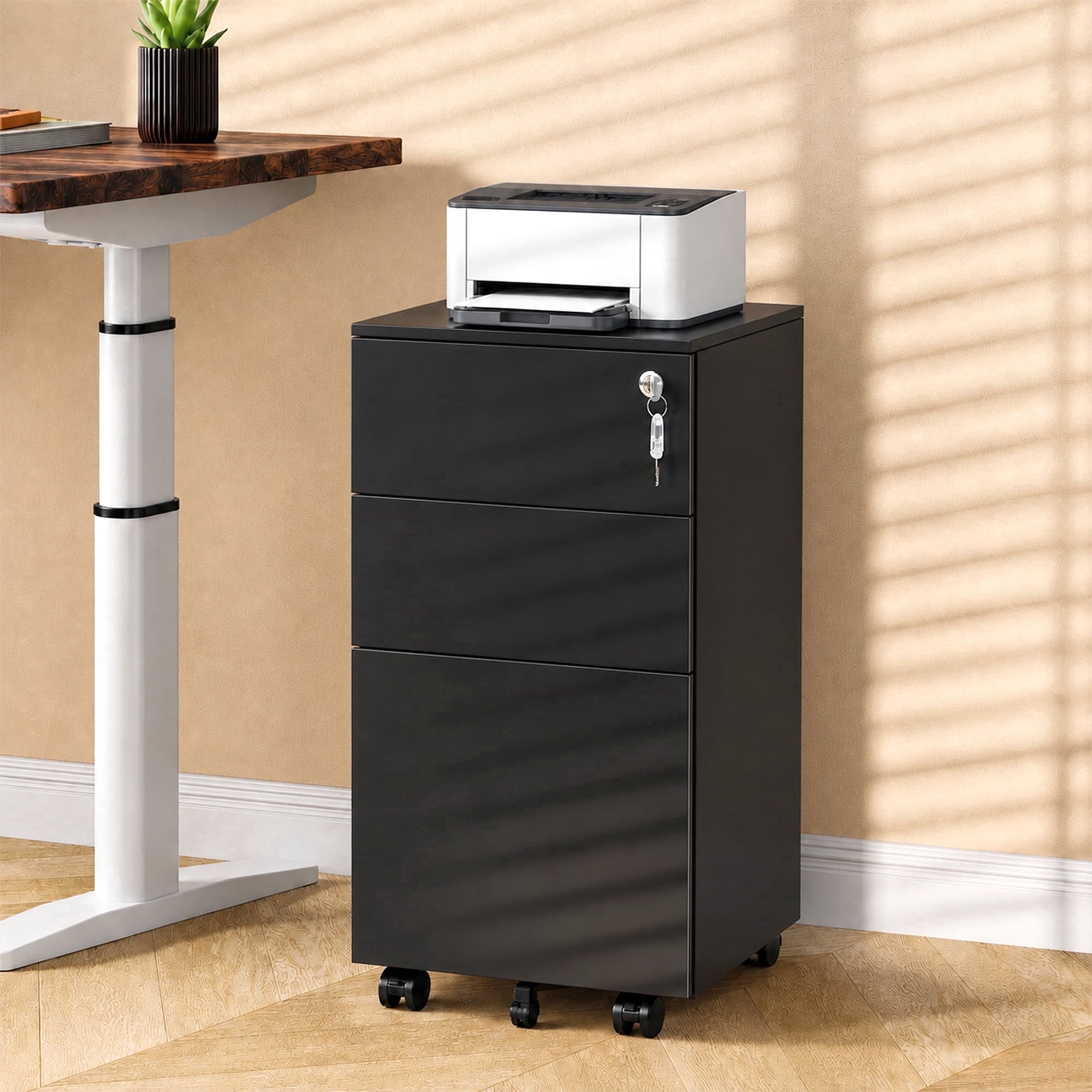 GALAXHERO 3 Drawer File Cabinet, Fully Assembled Except Casters, Metal Under Desk Cabinet with Lock, Rolling Filing Cabinet for Home Office, Legal/Letter Size