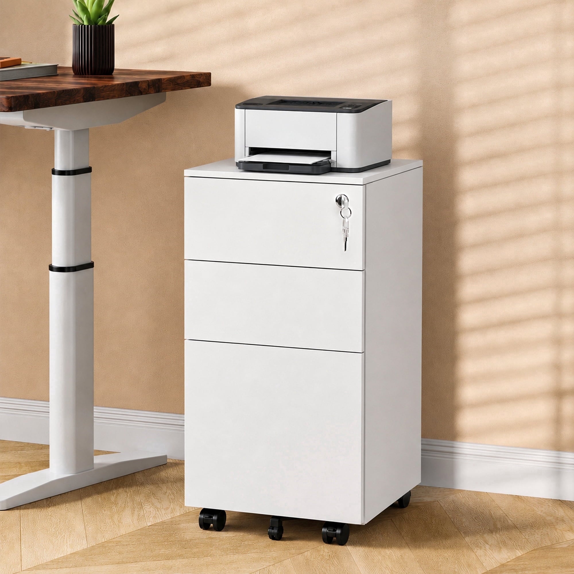 GALAXHERO 3 Drawer File Cabinet, Fully Assembled Except Casters, Metal Under Desk Cabinet with Lock, Rolling Filing Cabinet for Home Office, Legal/Letter Size