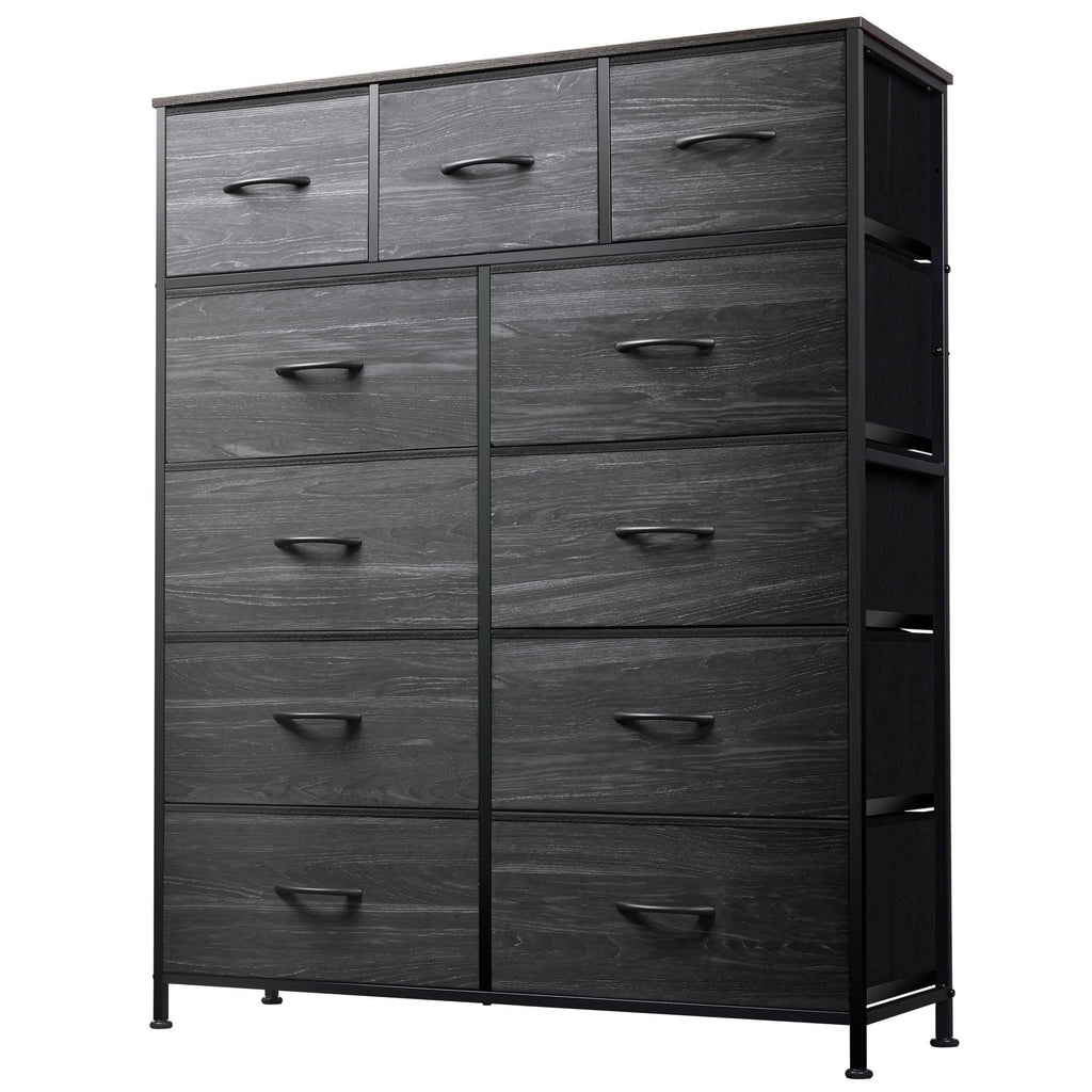 GALAXHERO Tall Dresser with 11 Fabric Drawers, Storage Chest for Bedroom, Closet, Hallway, Steel Frame, Wood Top，Rustic Brown Wood Grain Print