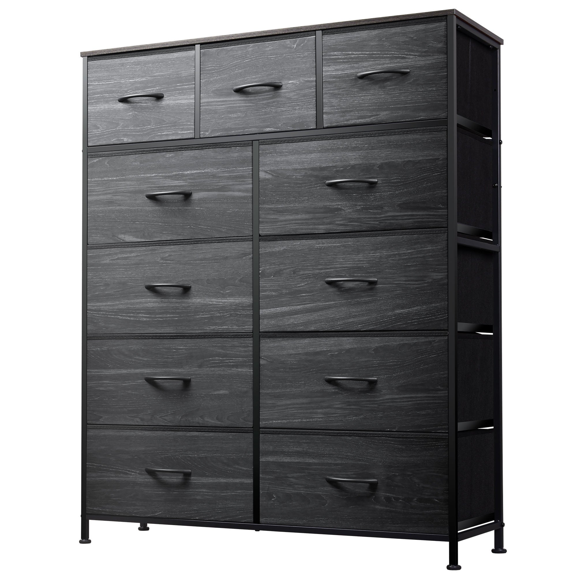 GALAXHERO Tall Dresser with 11 Fabric Drawers, Storage Chest for Bedroom, Closet, Hallway, Steel Frame, Wood Top，Rustic Brown Wood Grain Print