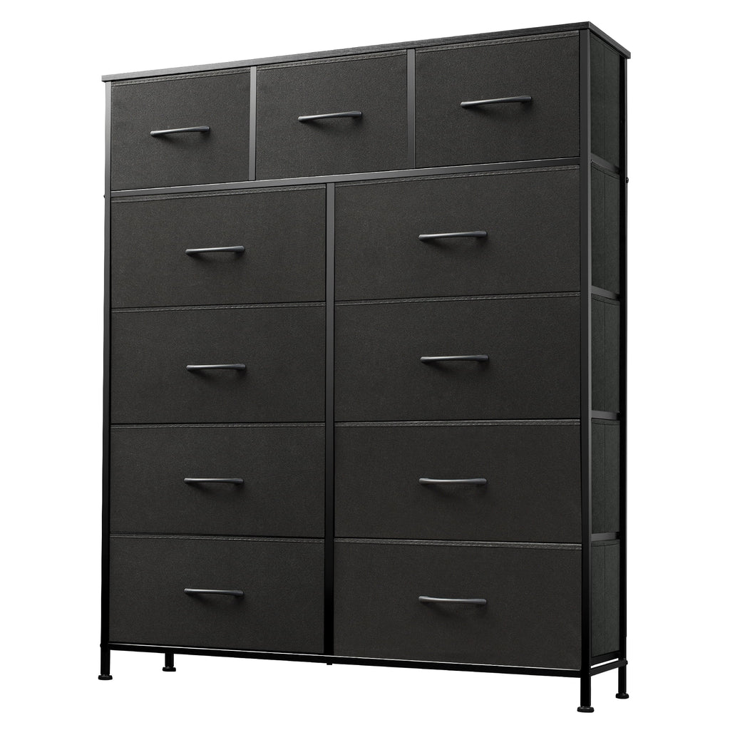 GALAXHERO Tall Dresser with 11 Fabric Drawers, Storage Chest for Bedroom, Closet, Hallway, Steel Frame, Wood Top，Rustic Brown Wood Grain Print