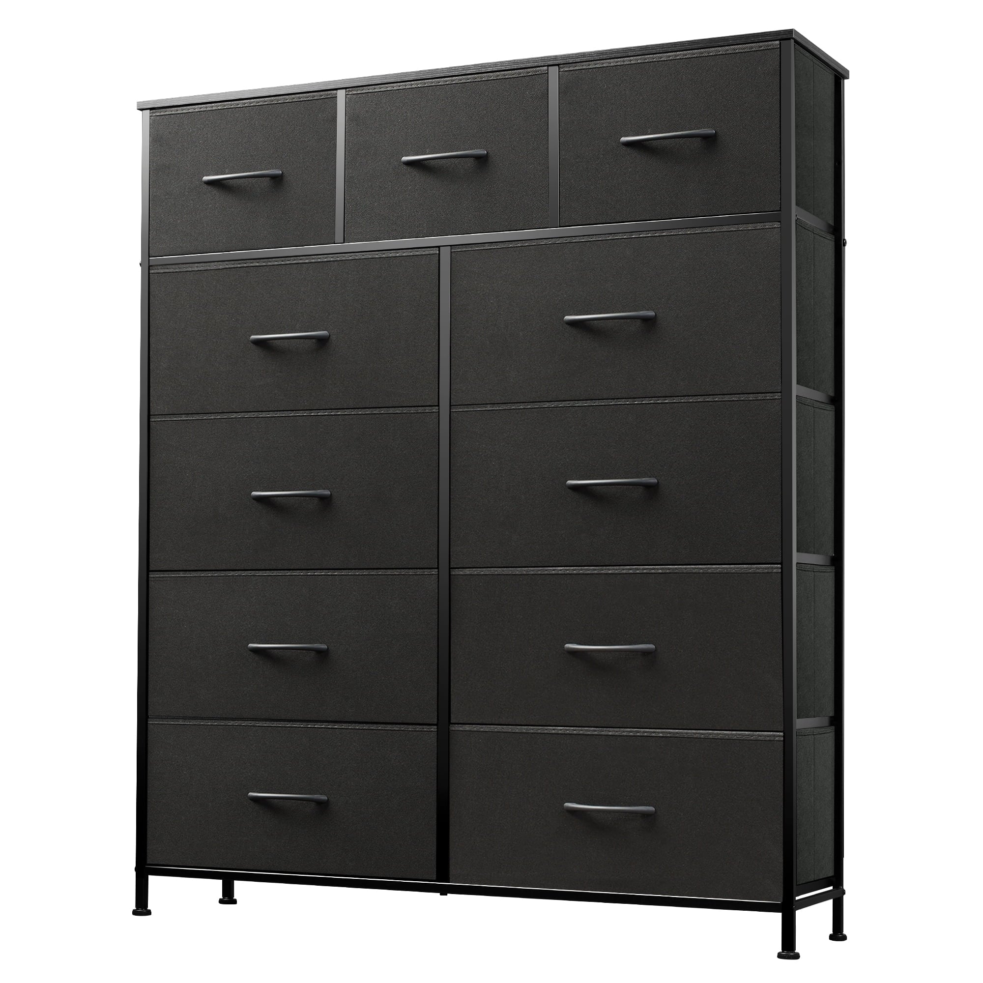 GALAXHERO Tall Dresser with 11 Fabric Drawers, Storage Chest for Bedroom, Closet, Hallway, Steel Frame, Wood Top，Rustic Brown Wood Grain Print