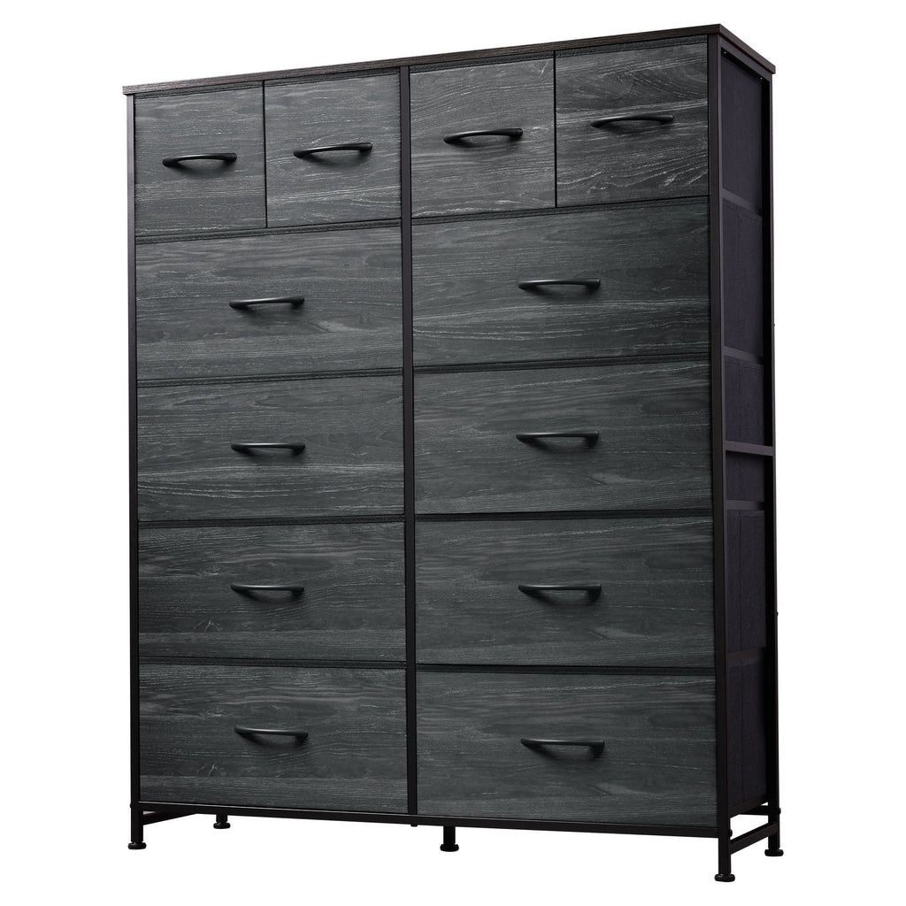 GALAXHERO 12-Drawer Tall Fabric Dresser with Steel Frame, Large Storage Chest of Drawers for Bedroom, Closet, Rustic Brown Wood Grain Print