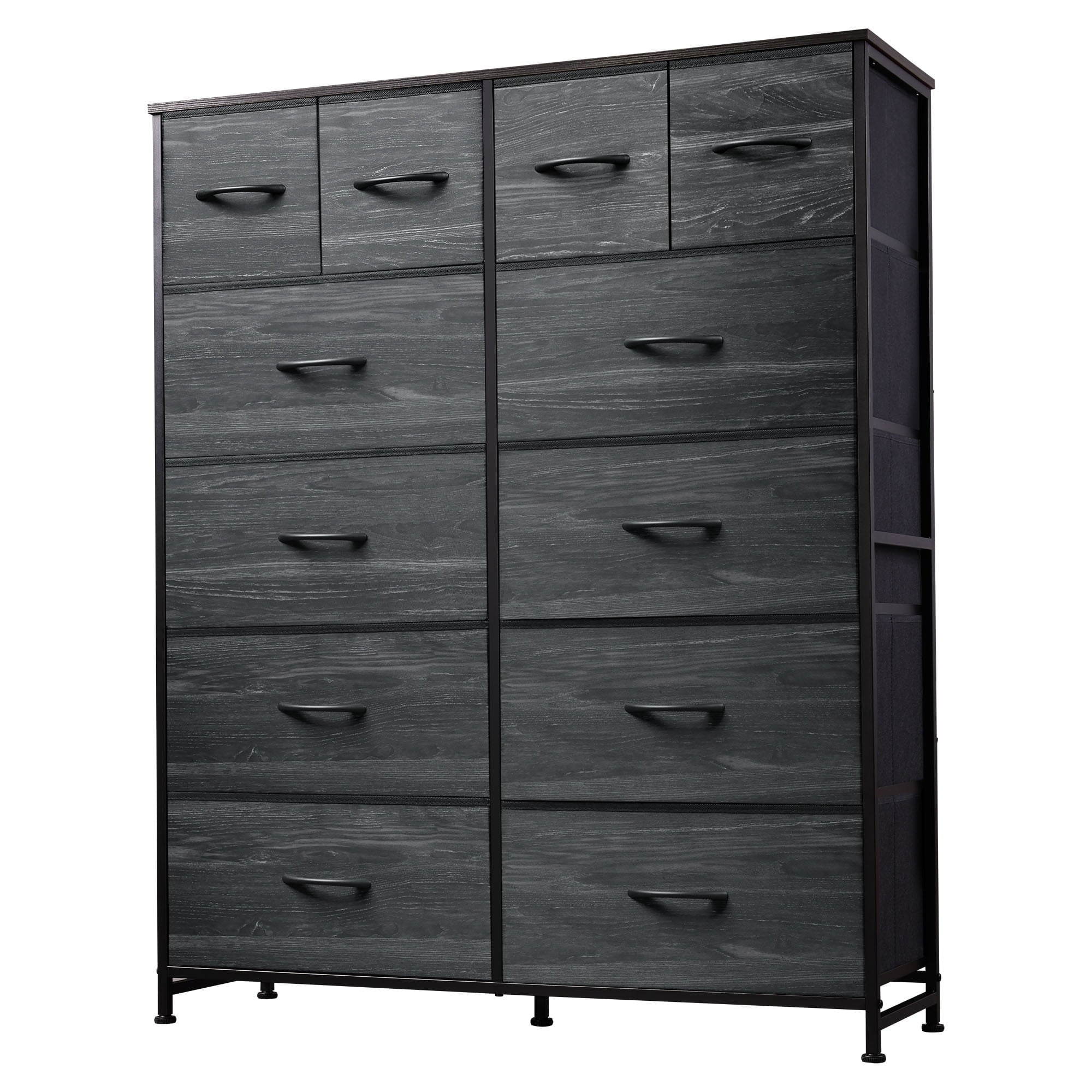 GALAXHERO 12-Drawer Tall Fabric Dresser with Steel Frame, Large Storage Chest of Drawers for Bedroom, Closet, Rustic Brown Wood Grain Print