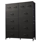 GALAXHERO 12-Drawer Tall Fabric Dresser with Steel Frame, Large Storage Chest of Drawers for Bedroom, Closet, Rustic Brown Wood Grain Print