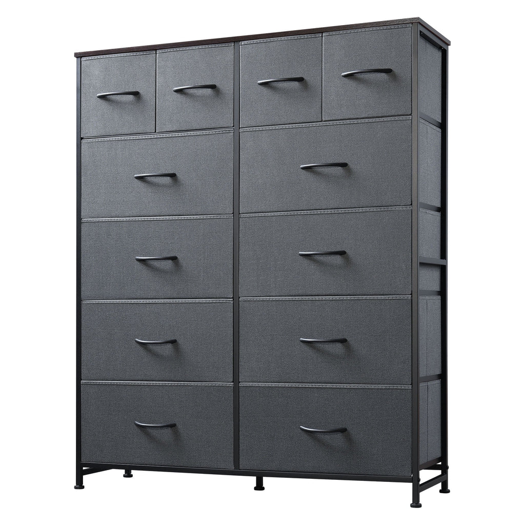 GALAXHERO 12-Drawer Tall Fabric Dresser with Wood Top and Steel Frame, Storage Chest of Drawers for Bedroom, Closet, Dark Grey