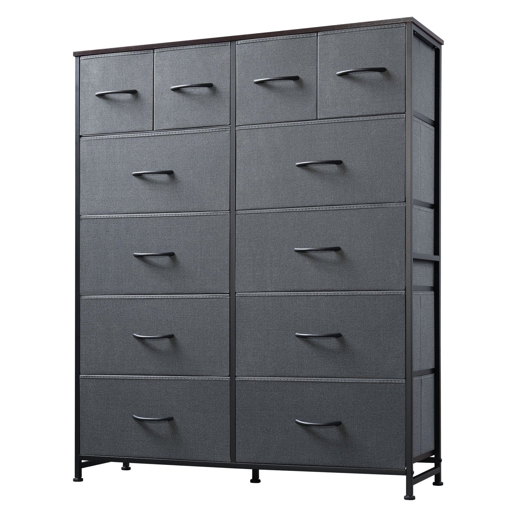 GALAXHERO 12-Drawer Tall Fabric Dresser with Wood Top and Steel Frame, Storage Chest of Drawers for Bedroom, Closet, Dark Grey