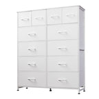 GALAXHERO 12-Drawer Tall Fabric Dresser with Steel Frame, Large Storage Chest of Drawers for Bedroom, Closet, Rustic Brown Wood Grain Print