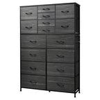 GALAXHERO 16-Drawer Tall Fabric Dresser Organizer Unit, Large Storage Chest of Drawers with Fabric Bins for Bedroom, Closet, Hallway, Charcoal Black Wood Grain Print