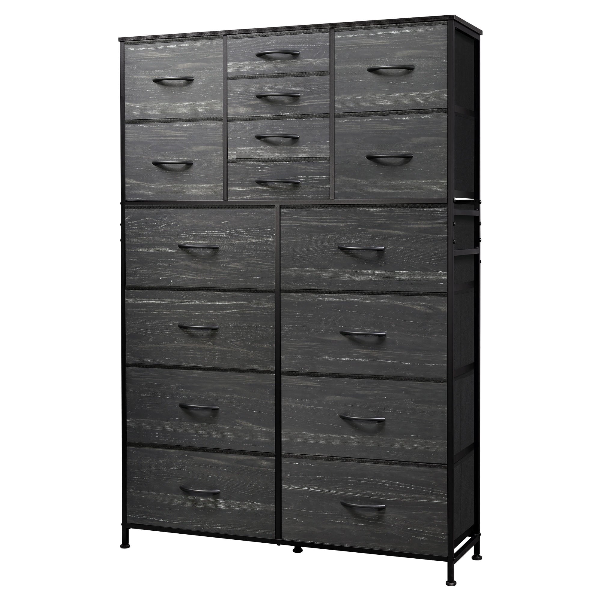 GALAXHERO 16-Drawer Tall Fabric Dresser Organizer Unit, Large Storage Chest of Drawers with Fabric Bins for Bedroom, Closet, Hallway, Charcoal Black Wood Grain Print