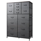 GALAXHERO 16-Drawer Tall Fabric Dresser Organizer Unit, Large Storage Chest of Drawers with Fabric Bins for Bedroom, Closet, Hallway, Charcoal Black Wood Grain Print