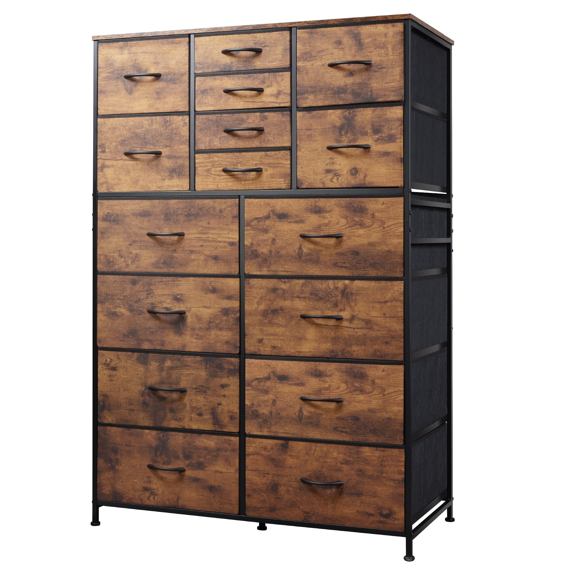 GALAXHERO 16-Drawer Tall Fabric Dresser Organizer Unit, Large Storage Chest of Drawers with Fabric Bins for Bedroom, Closet, Hallway, Charcoal Black Wood Grain Print