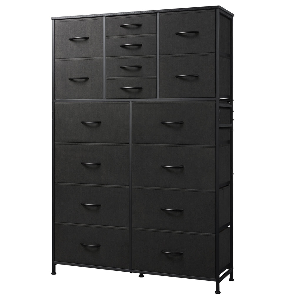 GALAXHERO 16-Drawer Tall Fabric Dresser Organizer Unit, Large Storage Chest of Drawers with Fabric Bins for Bedroom, Closet, Hallway, Charcoal Black Wood Grain Print