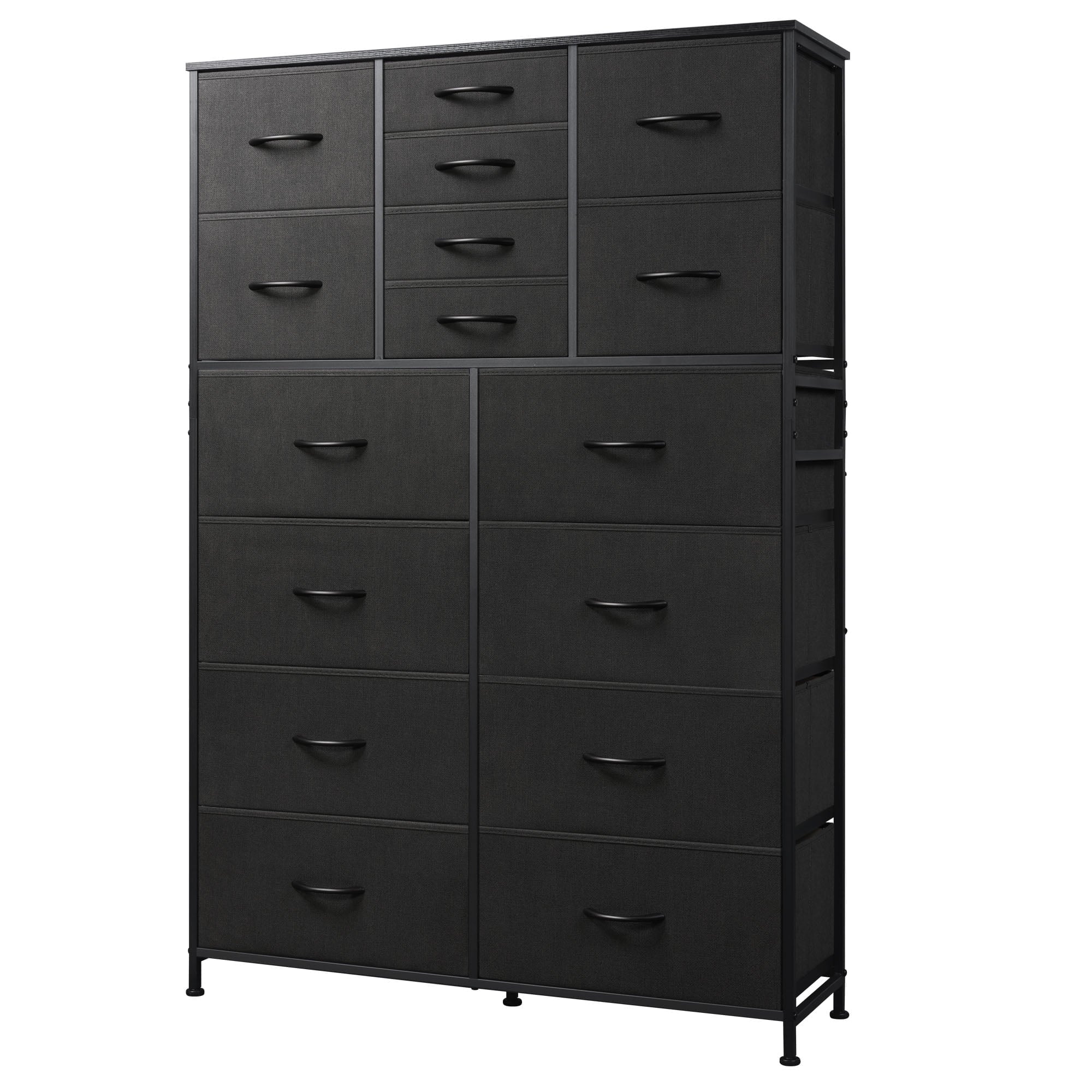GALAXHERO 16-Drawer Tall Fabric Dresser Organizer Unit, Large Storage Chest of Drawers with Fabric Bins for Bedroom, Closet, Hallway, Charcoal Black Wood Grain Print