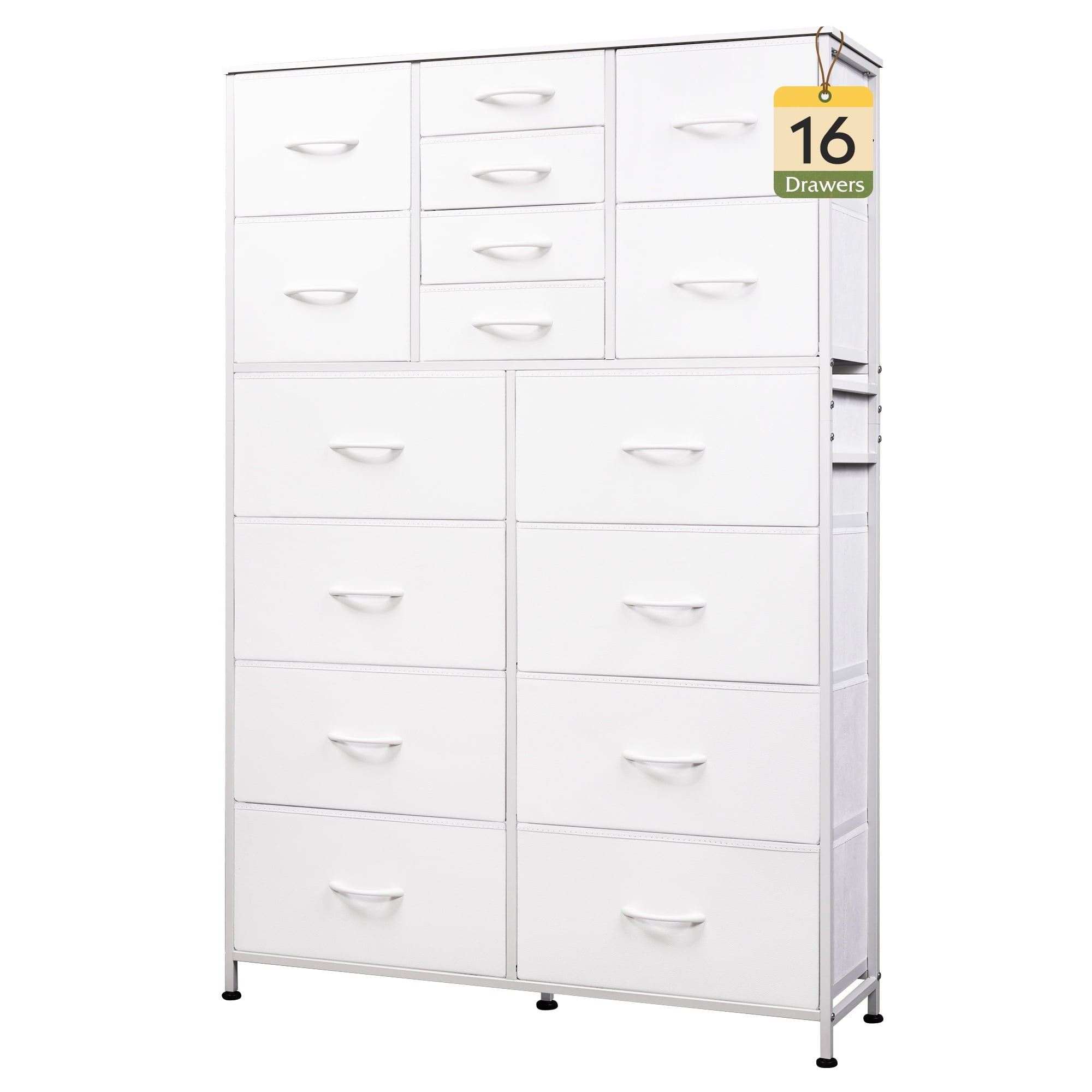 GALAXHERO 16-Drawer Tall Fabric Dresser Organizer Unit, Large Storage Chest of Drawers with Fabric Bins for Bedroom, Closet, Hallway, Charcoal Black Wood Grain Print