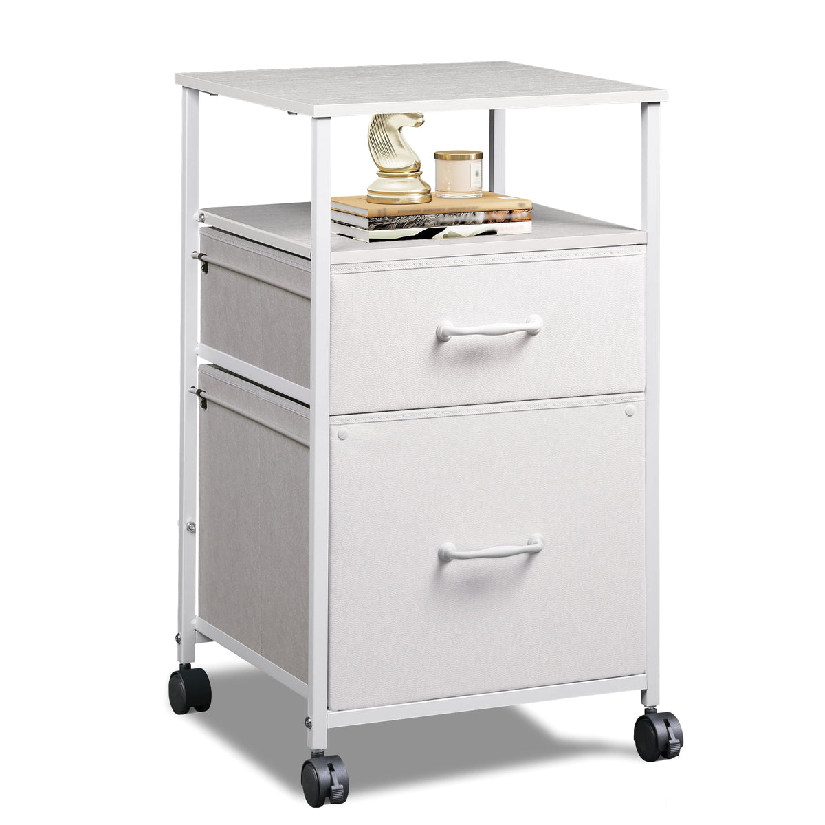 GALAXHERO 2 Drawer File Cabinets, Mobile Printer Stand with Storage Shelf for Home/Office/A4 /Letter, White