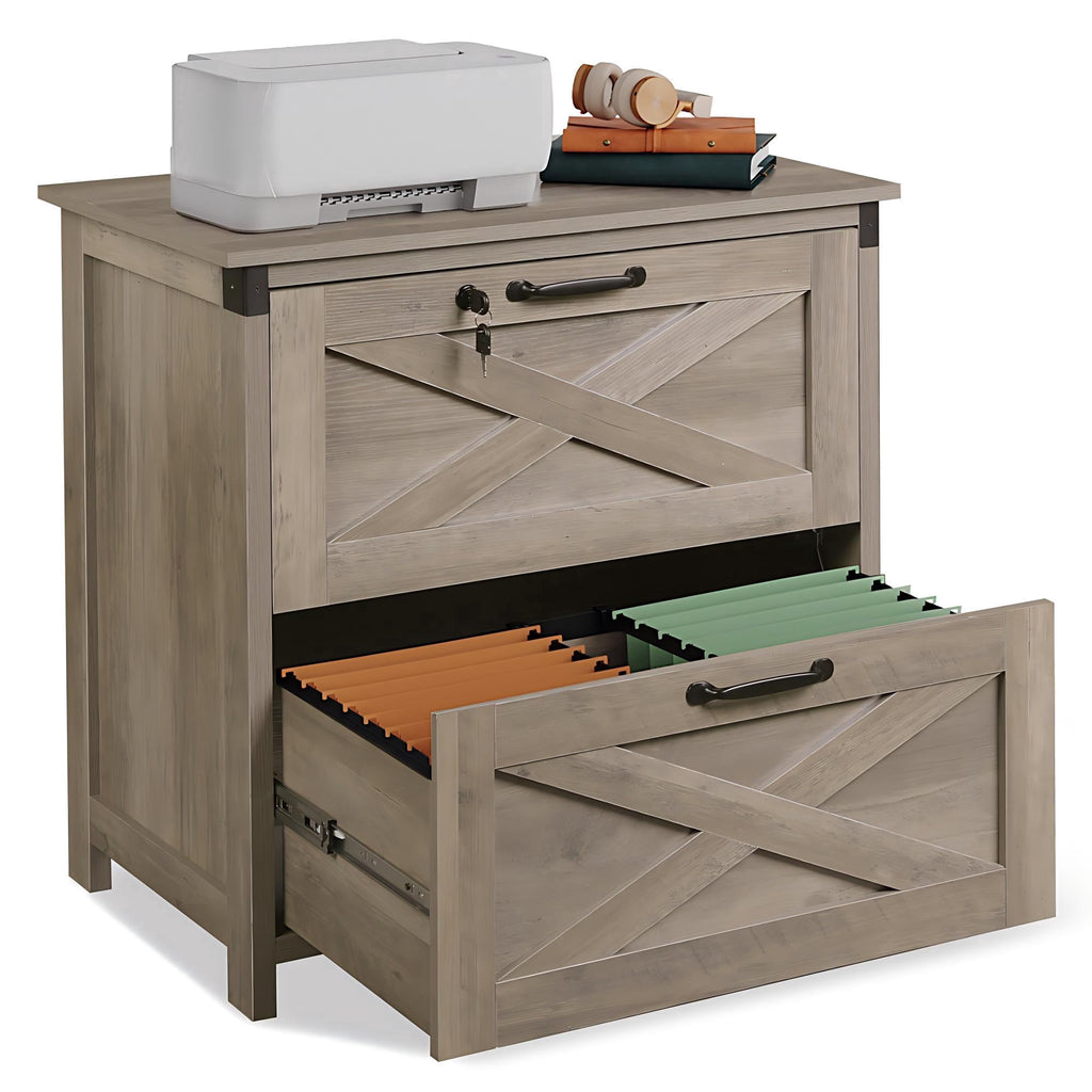 GALAXHERO 2 Drawer Lateral File Cabinet with Lock, Farmhouse Wood Filing Cabinet for Home Office, Fits Letter/Legal/A4, Printer Stand