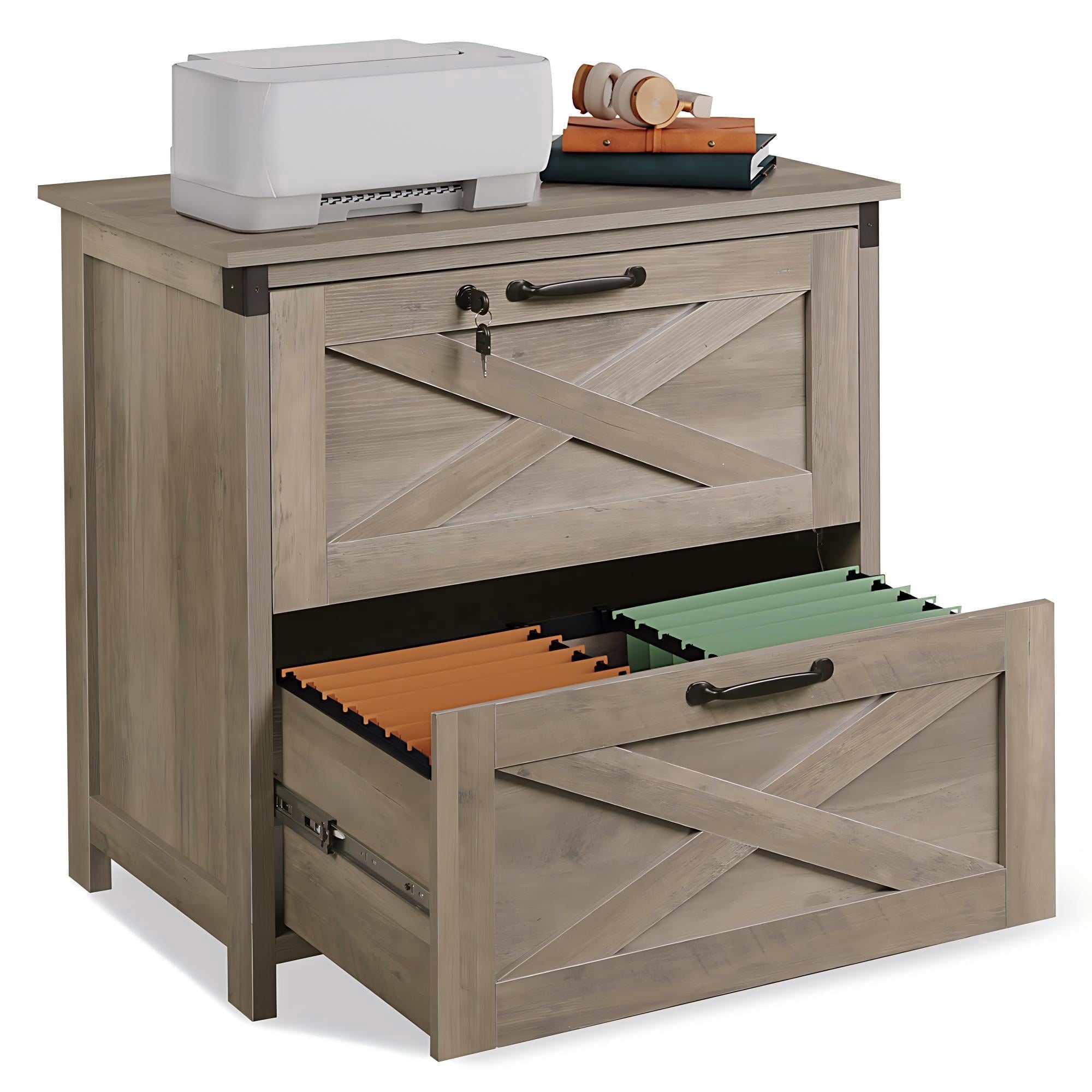 GALAXHERO 2 Drawer Lateral File Cabinet with Lock, Farmhouse Wood Filing Cabinet for Home Office, Fits Letter/Legal/A4, Printer Stand