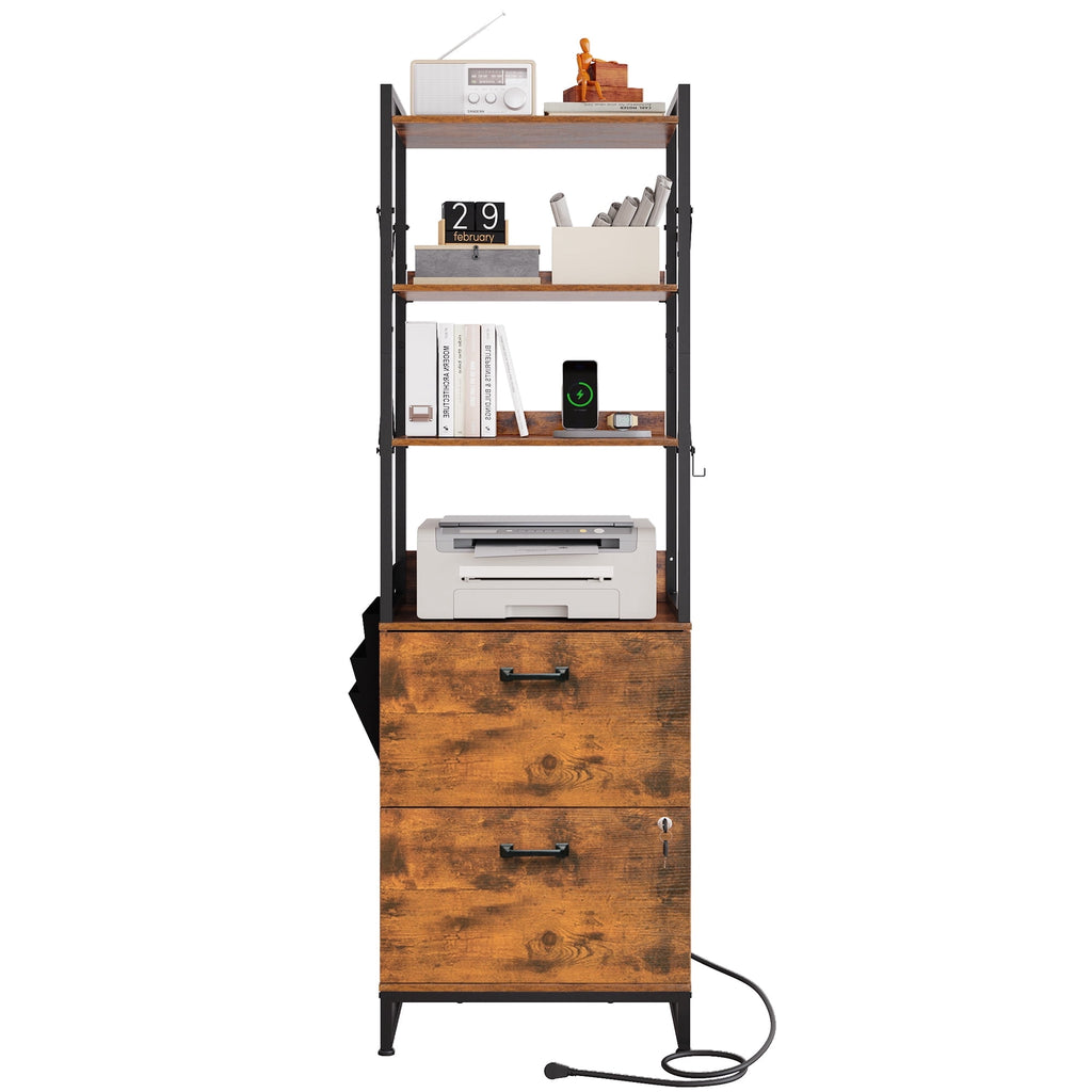 GALAXHERO 2 Drawer File Cabinet with Charging Station, Tall Vertical Filling Cabinet with Lock, Fits Letter/A4/Legal Size, Printer Stand & Adjustable Shelves for Home Office