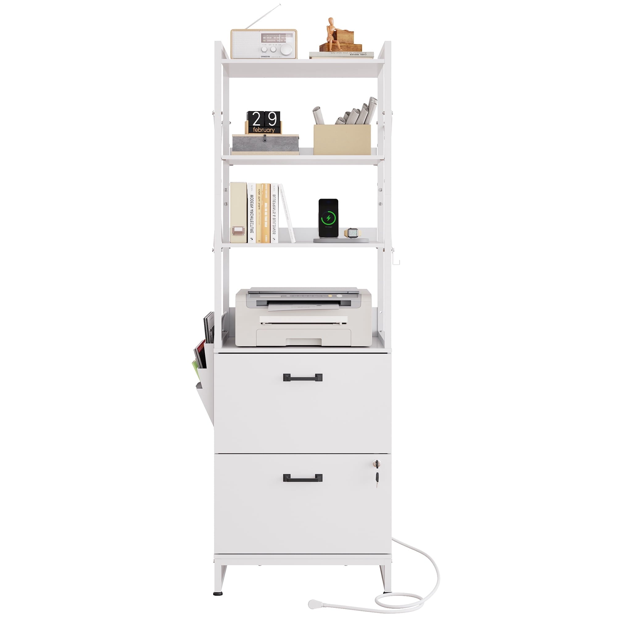 GALAXHERO 2 Drawer File Cabinet with Charging Station, Tall Vertical Filling Cabinet with Lock, Fits Letter/A4/Legal Size, Printer Stand & Adjustable Shelves for Home Office