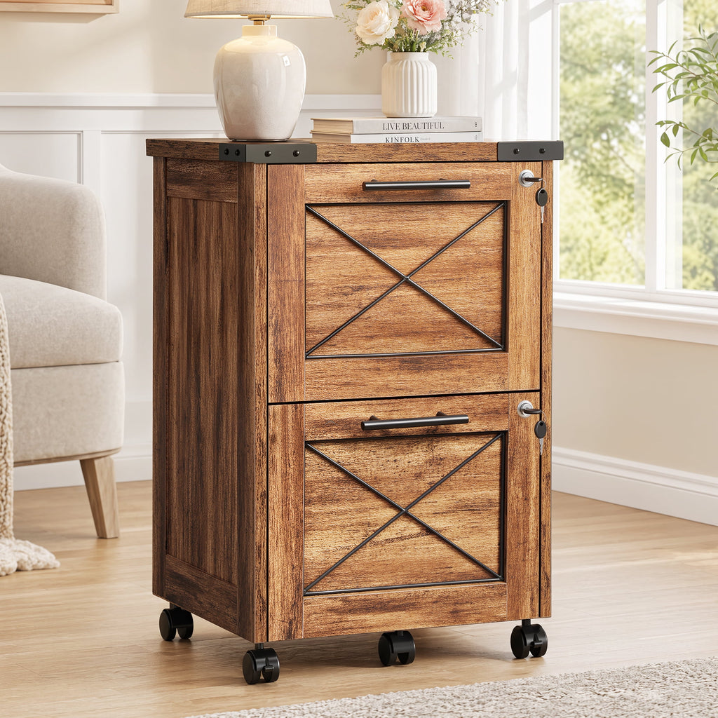 GALAXHERO 2 Drawer File Cabinet with Lock, Under Desk Filing Cabinets, Mobile Printer Stand for Home Office, Wood Storage Organizer Fit Letter/A4 Size
