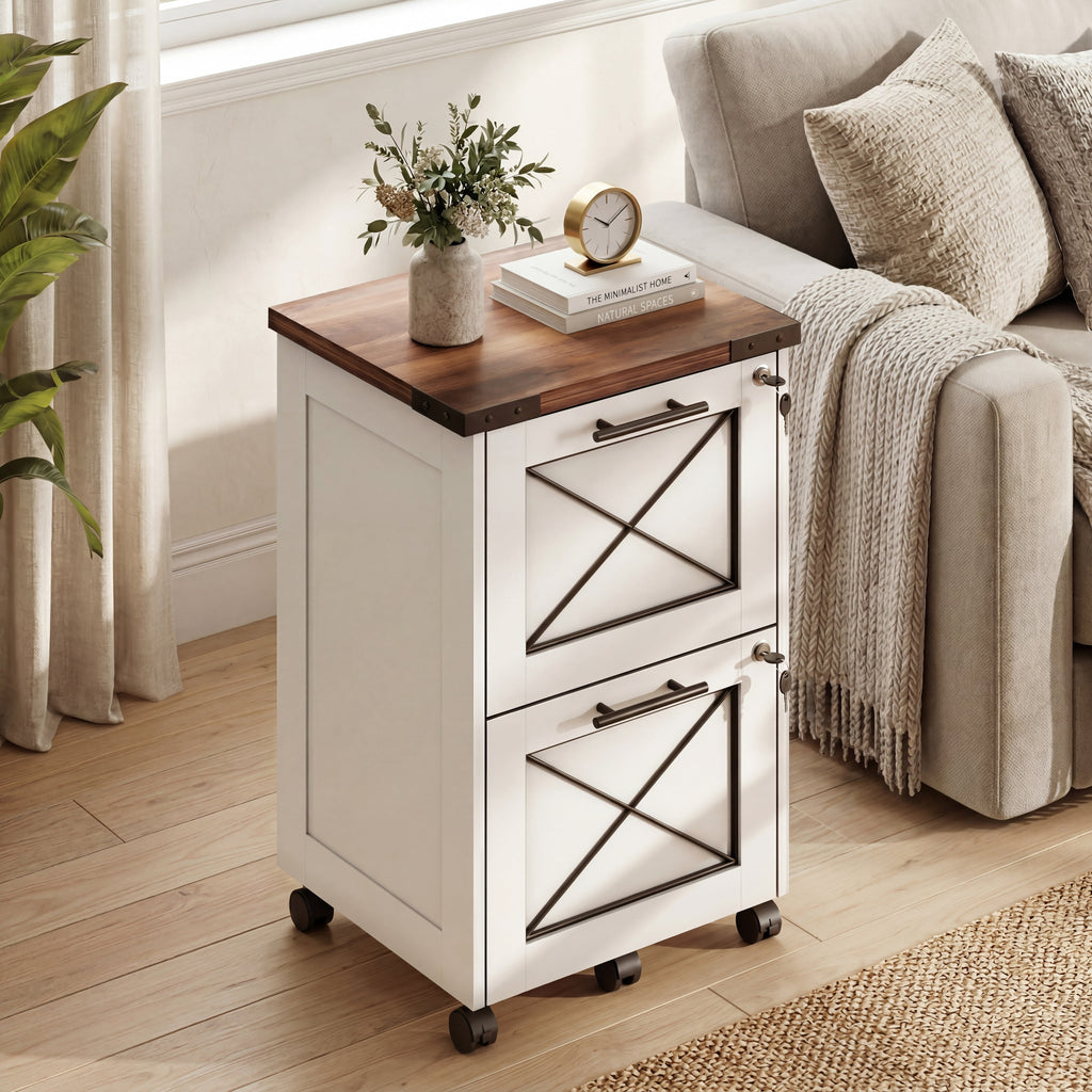 GALAXHERO 2 Drawer File Cabinet with Lock, Under Desk Filing Cabinets, Mobile Printer Stand for Home Office, Wood Storage Organizer Fit Letter/A4 Size