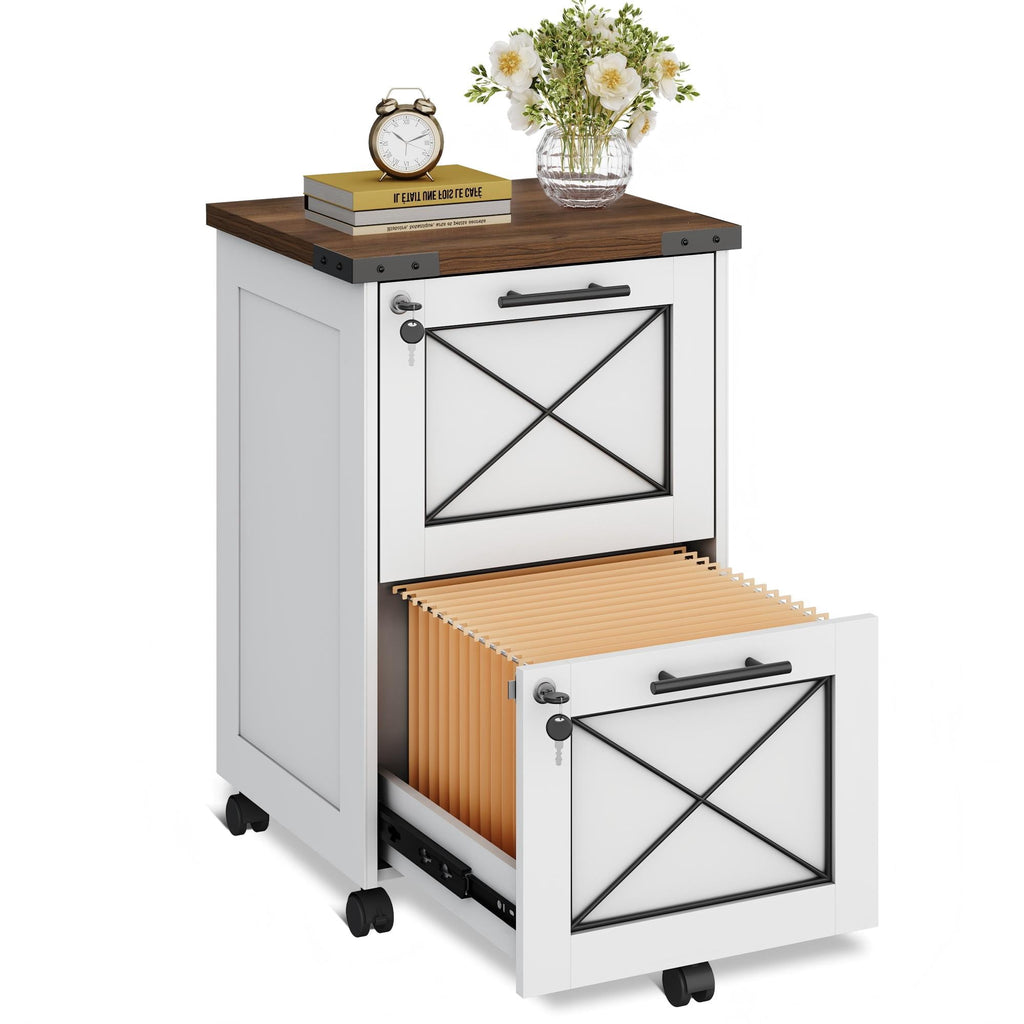GALAXHERO 2 Drawer File Cabinet with Lock, Under Desk Filing Cabinets, Mobile Printer Stand for Home Office, Wood Storage Organizer Fit Letter/A4 Size