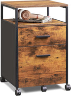 GALAXHERO 2-Drawer Filing Cabinet with Lock and Charging Station, Wood File Cabinet for Letter/A4 Size, Mobile Printer Stand with Open Storage Shelf for Home Office, Black