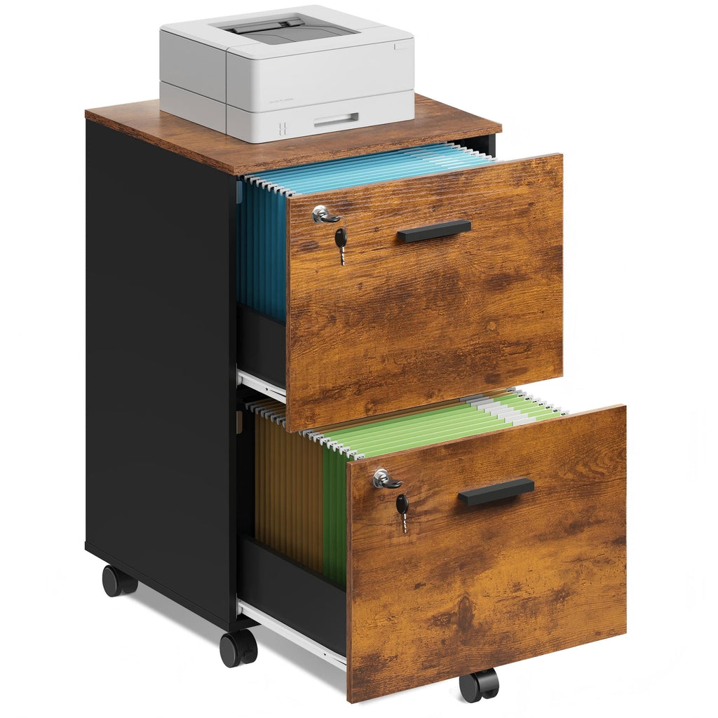 GALAXHERO 2 Drawer Filing Cabinet with Lock, Wooden Printer Stand with Storage for Home Office, Mobile Locking File Cabinet Fits Letter/A4 Hanging Files