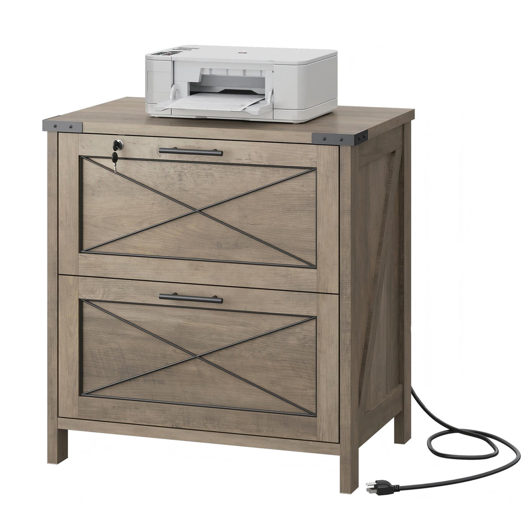 GALAXHERO 2 Drawer Lateral File Cabinet with Lock & Charging Station, Wood Office Cabinet for Home Office, Fits Letter/Legal/A4