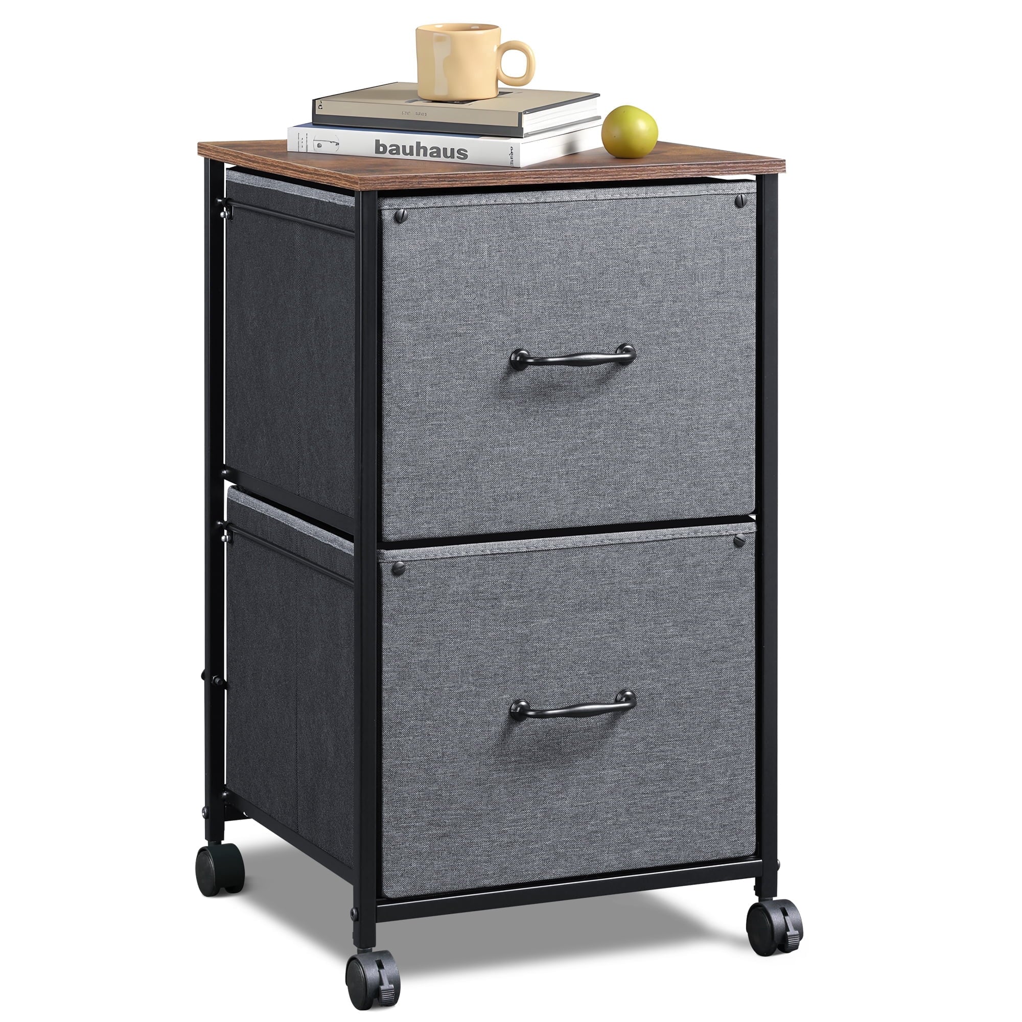 GALAXHERO 2 Drawer File Cabinet, Rolling Printer Stand Filing Cabinets for Home Office, Fabric Vertical File Cabinet Fits A4 or Letter Size, Wood Grain Print