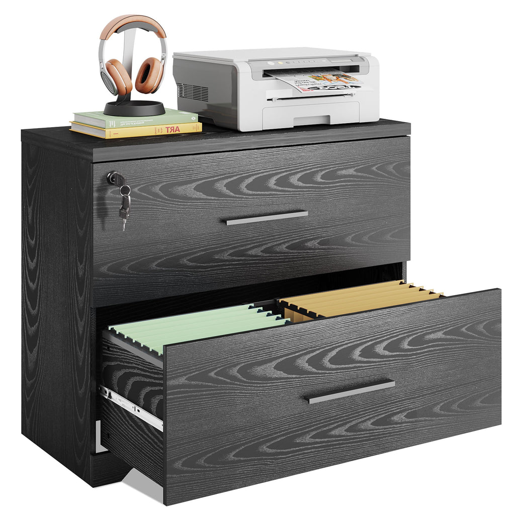 GALAXHERO 2-Drawer Wood Lateral File Cabinet with Lock for Home Office, Black