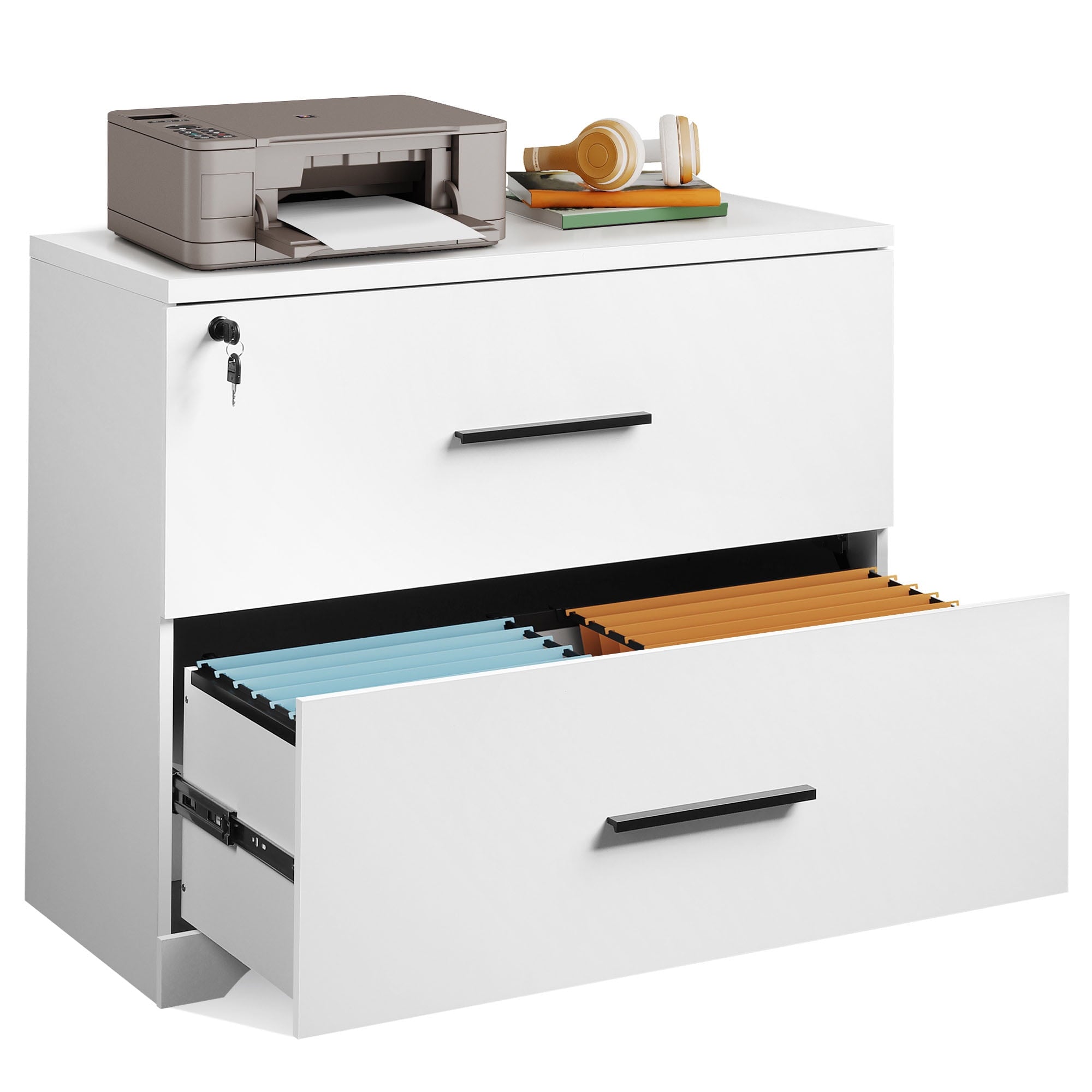 GALAXHERO 2-Drawer Wood Lateral File Cabinet with Lock for Home Office, Black