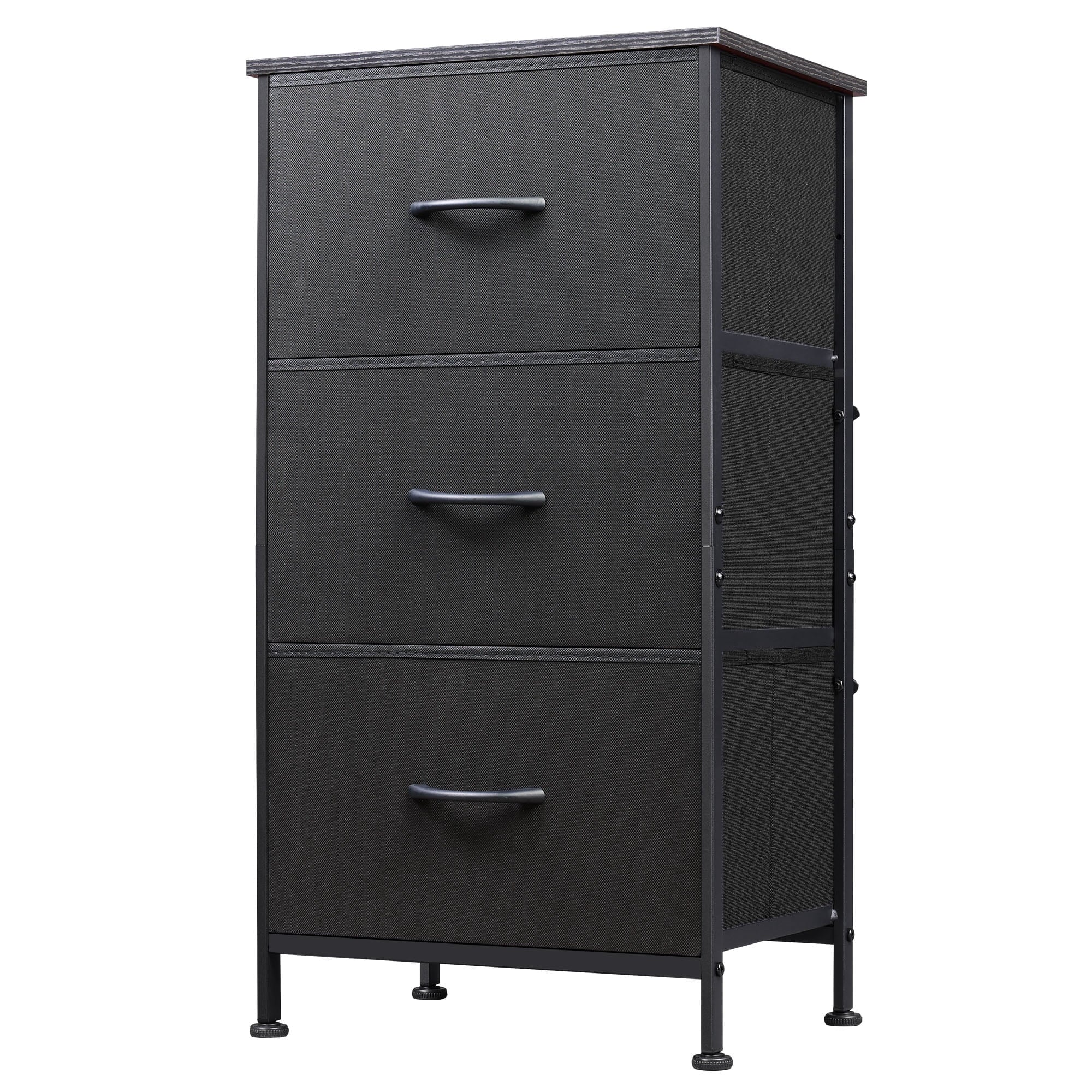 GALAXHERO 3 Drawer Nightstand, Fabric Storage Dresser Sturdy Steel Frame with Wood Top