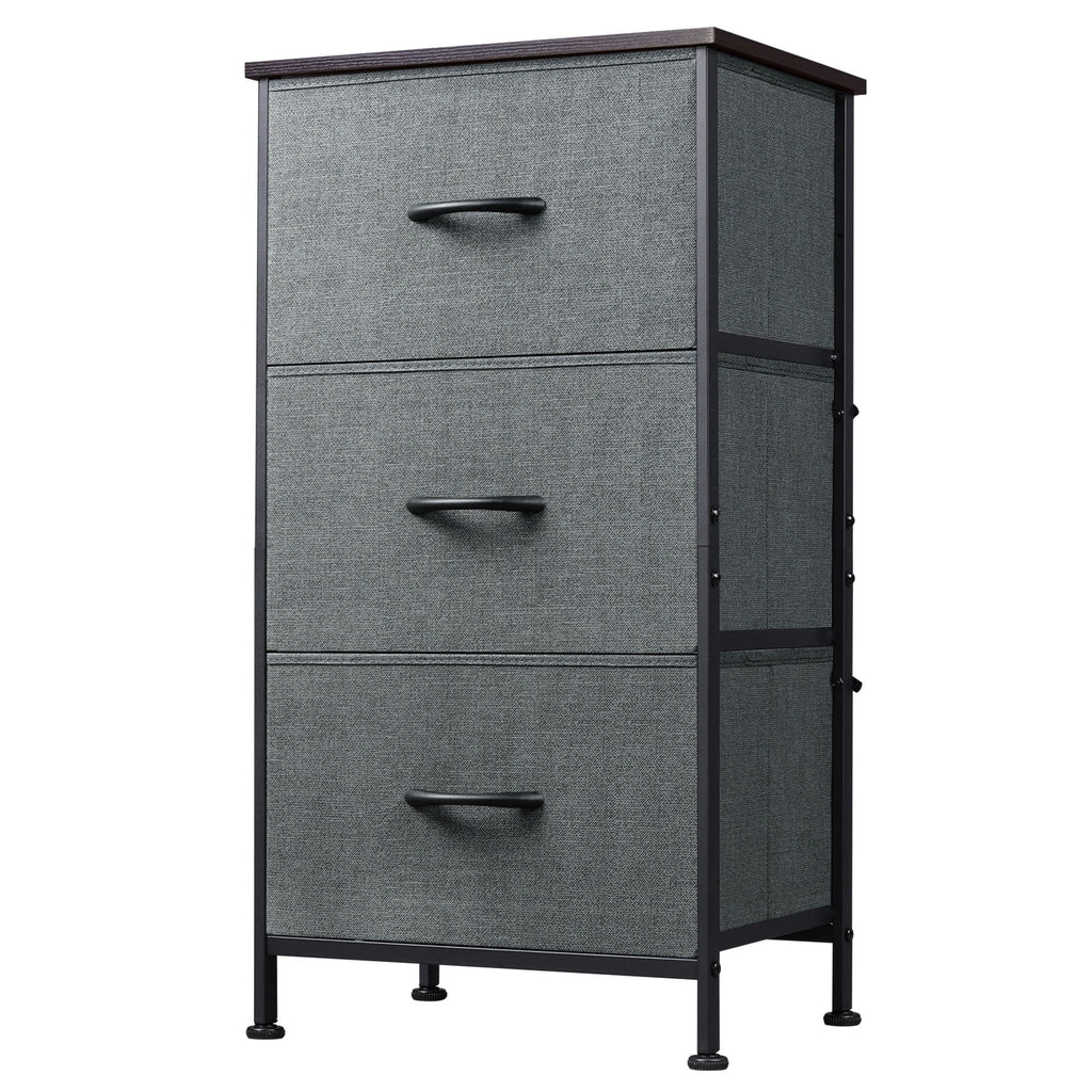 GALAXHERO 3 Drawer Nightstand, Fabric Storage Dresser Sturdy Steel Frame with Wood Top