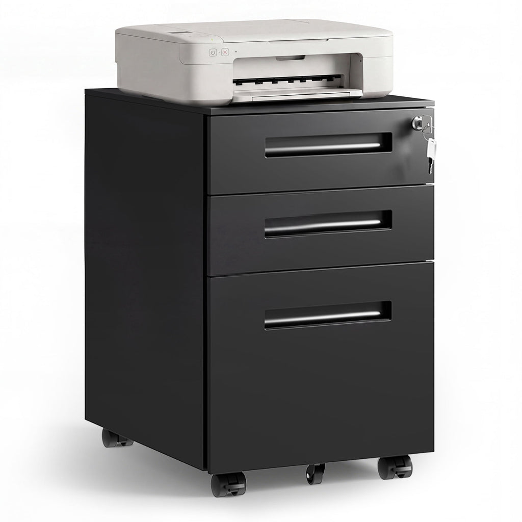 GALAXHERO Small 3-Drawer Mobile Metal File Cabinet (Assembled Except Casters), Under Desk Storage Cabinet with Lock and Key, Fits Letter/Legal/A4 Sizes